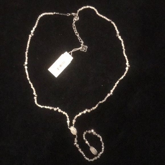 NEW Kendra Scott mother of pearl 14 karat white gold plated beaded Y - necklace - Picture 5 of 9